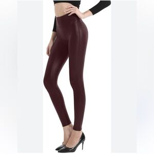 Retro Gong Faux Leather Maroon‎ High Waisted Stretch Leggings. Size XL
